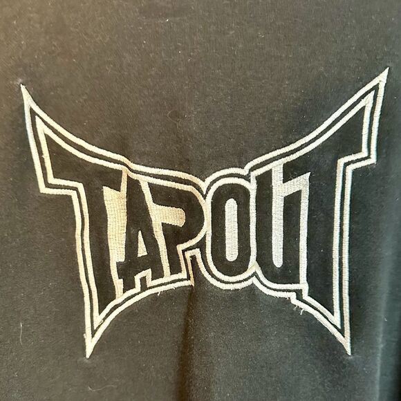 Tap Out Logo Unisex Fleece Hoodie Sweatshirt Size Med Black w White Emb Y2K - Picture 6 of 9
